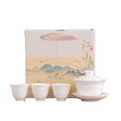 Conjunto de chá Dehua White Porcelain Gaiwan com 3 xícaras de 200mL