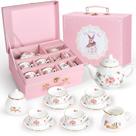 Conjunto de chá Iaovueby Porcelain para meninas com chávenas de chá e estojo de transporte Conjunto de chá Iaovueby Porcelain para meninas com chávenas de chá e estojo de transporte