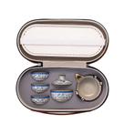 Conjunto de chá portátil de porcelana azul branca com estojo para copos de chá
