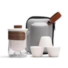 Conjunto de chá portátil de vidro com infusor, 3 xícaras com estojo de cerâmica