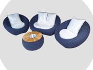 Conjunto De Chaise Orbit Em Corda Náutica Azul Alm Lisato Bege- Varanda Fibras
