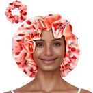 Conjunto de chapéu de cetim Vettres Floral com elástico para cabelos cacheados