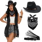 Conjunto de Chapéu de Cowboy Feminino Western com Bandana e Cinto de Corda