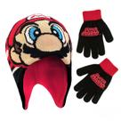 Conjunto de chapéu de inverno e luvas para crianças Nintendo Super Mario 4-7 anos