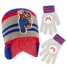 Conjunto de chapéu de inverno e luvas para crianças Nintendo Super Mario 4-7 anos