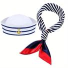 Conjunto de chapéu e cachecol Nautical Sailor Blue Listrado Poliéster Conjunto de chapéu e cachecol Nautical Sailor Blue Listrado Poliéster