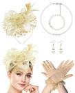 Conjunto de chapéus Bniksok 1920s Bege Gold Fascinator Gloves