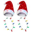 Conjunto de chapéus de Natal e colar de lâmpadas para crianças/adultos