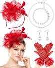 Conjunto de chapéus Fascinators Bniksok, vermelho dos anos 1920, para festa de chá feminina