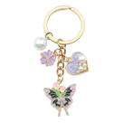 Conjunto de chaveiros roxo, coração de borboleta, esmalte de flores com pérolas