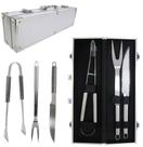 Conjunto de churrasco com faca + garfo e pegador de inox + maleta - 123 Util