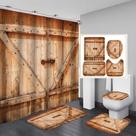 Conjunto de chuveiro de banheiro com porta de madeira rústica, 4 peças à prova d'água