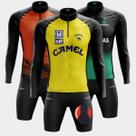 Conjunto de Ciclismo Masculino Bermuda Forro Espuma Bolsos Laterais e Camisa PRO Manga Longa 3 Bolsos Traseiros Proteção Uv Zíper