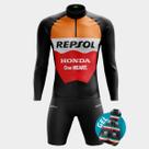 Conjunto de Ciclismo Masculino- Camisa Repsol Manga Longa e Bermuda GEL