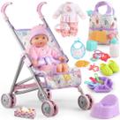 Conjunto de Cochecito para Muñeca Bebé YIYBM con Muñeca de 12.5" y 17 Accesorios