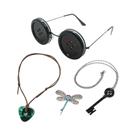 Conjunto De Colar Com Pingente Coraline Green Seeing Stone, Choker Com Chave Esqueleto Preta E