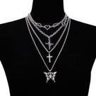 Conjunto de colar de prata de várias camadas para mulheres com coração, cruz