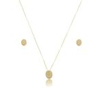 Conjunto de Colar e Brinco Oval Banhado a Ouro com Zircônias Conjunto de Colar e Brinco Oval Banhado a Ouro com Zircônias