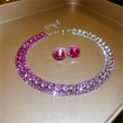 Conjunto De Colar E Brincos De Cristal AB Rosa Para Mulheres, Acessórios De Joias De Luxo Para