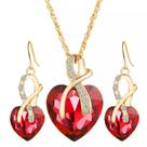 Conjunto De Colar E Brincos Formato de Coração com Pingente Dourado Vermelho