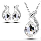 Conjunto De Colar E Brincos Formato de Gota com Pingente Cor Prata com Cristal