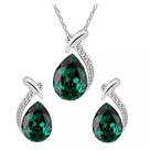 Conjunto De Colar E Brincos Formato de Gota com Pingente Cor Prata com Verde