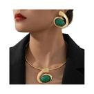 Conjunto De Colar E Brincos Geométricos Espirais Verdes Retrô De Metal Para Mulheres - Joias De