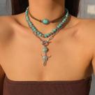 Conjunto De Colar Feminino Vintage Étnico Com Pingente De Cabeça De Touro E Contas De Pedra Verde,