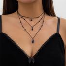 Conjunto De Colar Gótico Vintage Preto Feminino Com Pingente De Cristal Multicamadas E Corrente De
