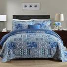 Conjunto de colchas NEWLAKE Reversible Patchwork Blue Queen Conjunto de colchas NEWLAKE Reversible Patchwork Blue Queen