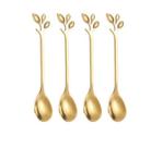Conjunto de Colheres Folha Aço Inox Dourado 4Pçs