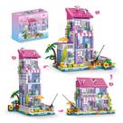 Conjunto de construção 3 em 1 Pink Girls Beach House NEWABWN 961 PCS com luz