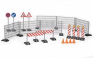 Conjunto de construção Bruder: trilhos, placas de sinalização e postes Conjunto de construção Bruder: trilhos, placas de sinalização e postes