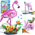 Conjunto de construção HOGOKIDS 3 em 1 rosa flamingo com flores 558 unidades