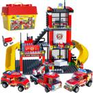 Conjunto de construção WishaLife City Fire Station com 3 caminhões de bombeiros 727 unidades