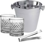 Conjunto de copos baixo whisky com balde e pegador de inox l'hermitage