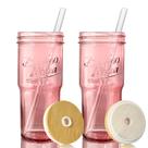 Conjunto de copos de vidro ANOTION, copo rosa de 700 ml com tampa e canudo x2 Conjunto de copos de vidro ANOTION, copo rosa de 700 ml com tampa e canudo x2