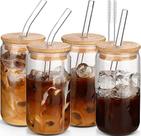 Conjunto de copos de vidro DWTS Coffee com tampas, canudos de 16 onças x 4 ou mais pincéis