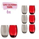 Conjunto de Copos Vidro 3-Cinza 3-Vermelho 450ml California