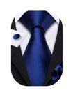 Conjunto de corbata Barry.Wang azul marino de seda para boda y negocios