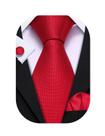 Conjunto de Corbata Barry.Wang de Seda a Cuadros Roja 150 cm con Pañuelo y Gemelos