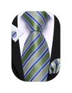 Conjunto de Corbata Barry.Wang Verde Salvia de Seda con Rayas 150x8.5 cm