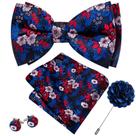Conjunto de Corbata de Moño Barry.Wang Floral Azul Rojo de Seda 13,5x7,5cm