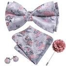 Conjunto de Corbata de Moño Barry.Wang Floral Gris Rosa Seda 13.5x7.5cm
