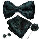 Conjunto de Corbata de Moño Barry.Wang Verde Oscuro Floral en Seda Preanudada