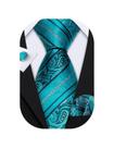 Conjunto de Corbata de Seda Verde Teal Barry.Wang con Pañuelo y Gemelos para Hombre