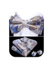 Conjunto de Corbatín Barry.Wang Azul Champagne Oro Floral de Seda