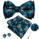 Conjunto de Corbatín Barry.Wang Floral en Seda Verde Azulado Pre-Anudado