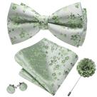 Conjunto de Corbatín Barry.Wang Floral Verde Salvia en Seda 13,5x7,5 cm
