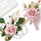Conjunto de Corsage y Boutonniere Serwalin Rosa de Seda para Boda